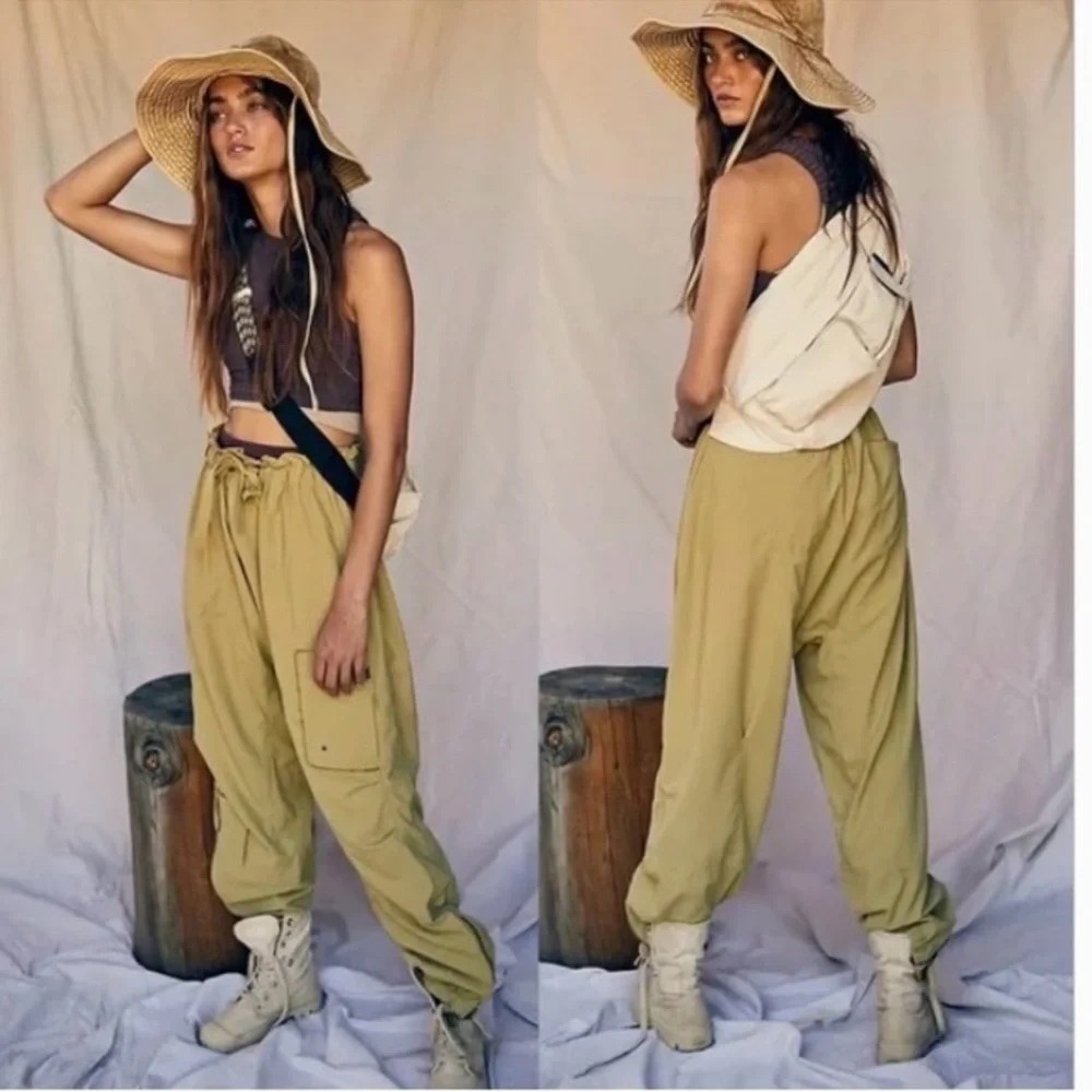 Free People Movement Spring Trekker Pants Sage Khaki Size Medium Paperbag Boho
